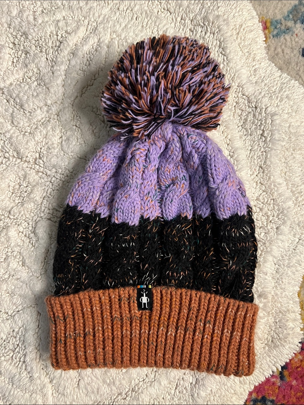 Smartwool Isto Retro Beanie Hat Pom Lavender Black Rust Orange Merino Wool Blend